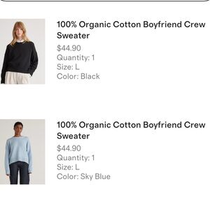 Quince cotton boyfriend crew sweater. Over-sized, boxy light blue med